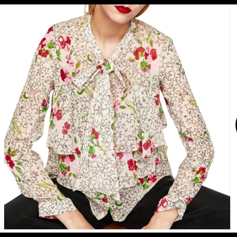 Zara Cream Pink Star Floral Print
Layered Bow Tie Long Sleeve